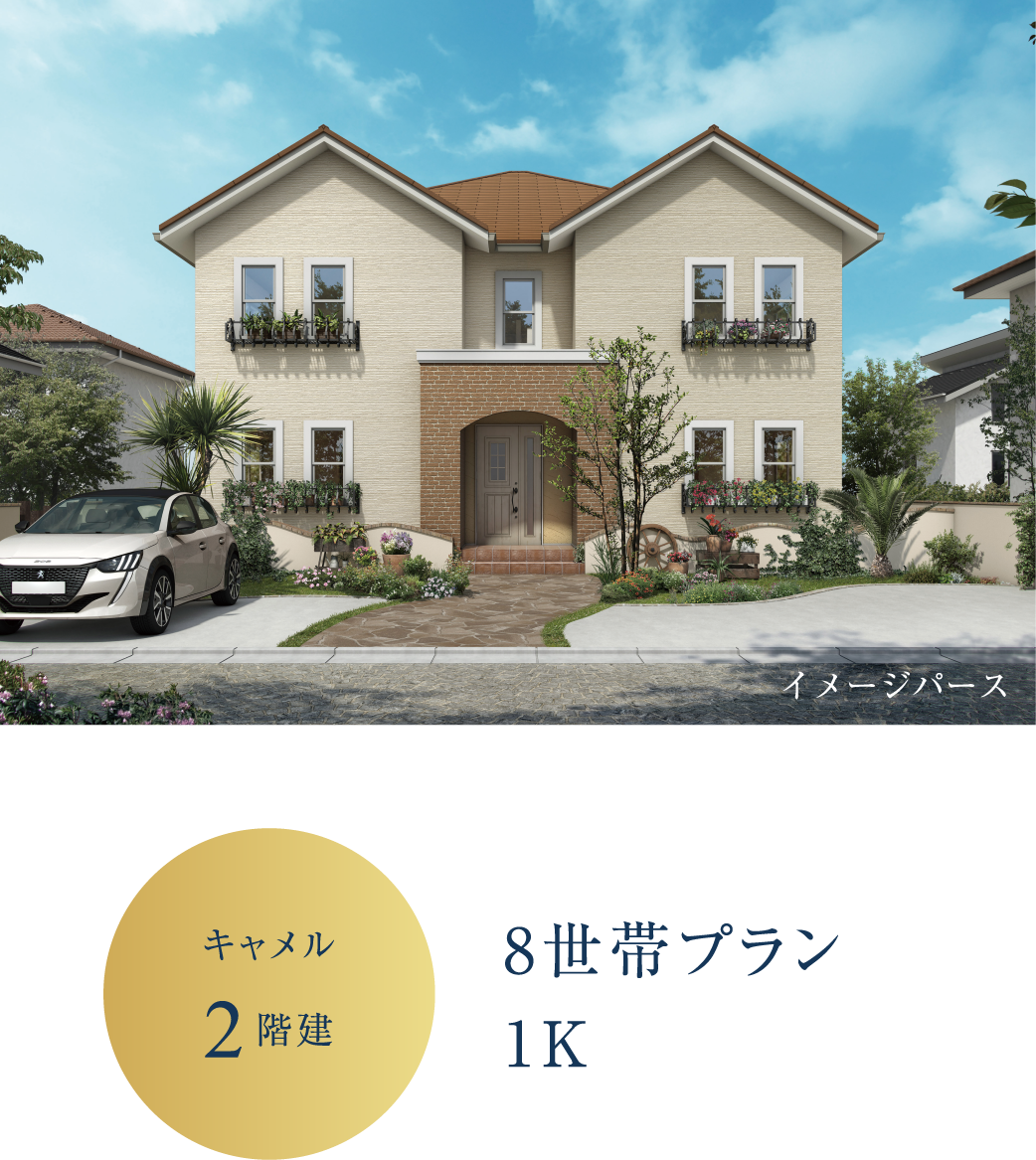キャメル2階建、8世帯プラン、1K