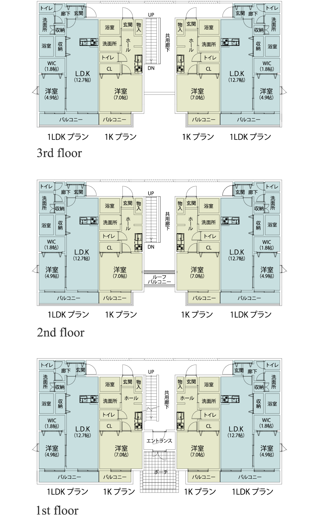 キャメル3階建、12世帯プラン、1LDK＋1K